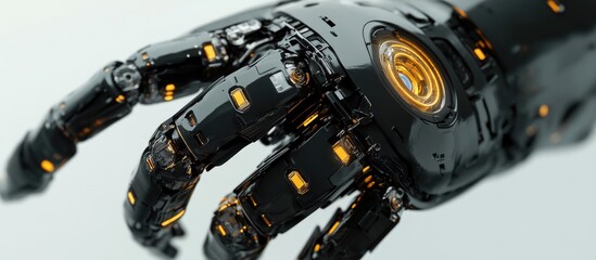Poster - Black robotic arm featuring golden components 3D visualization