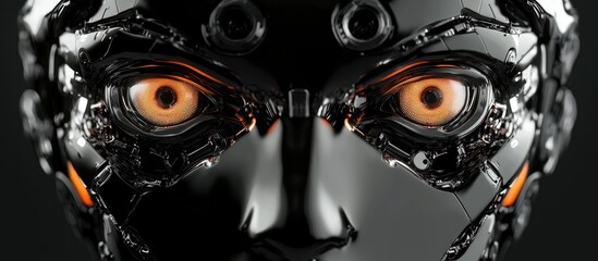 Poster - Close up of highly intricate robotic eyes and a cyborg face on a black background 3D rendering