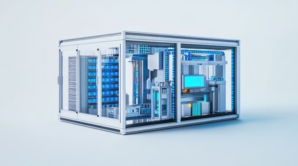 Poster - 3D illustration of a network workstation server featuring an isolated design against a white background