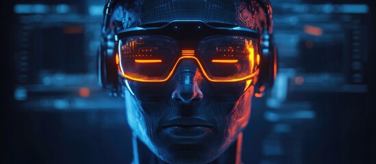 Poster - Cyborg man head showcasing artificial intelligence and learning in a futuristic 3D rendering
