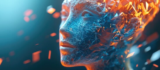 Aufkleber - 3D illustration of a polygonal human face showcasing a cyborg head design Conceptual representation of artificial intelligence