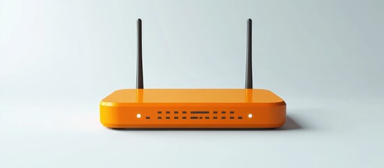 Poster - 3D illustration of a minimalist orange Wi Fi router isolated on a white background representing a modern wireless modem for high speed connectivity