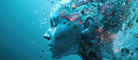 Poster - Conceptual illustration of artificial intelligence depicted against a blue backdrop