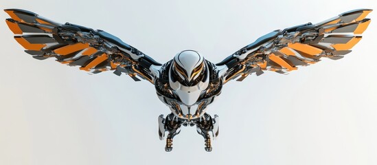 Poster - 3D illustration of a master robot soaring freely like a bird against a white backdrop