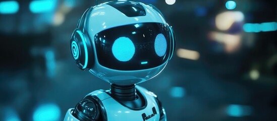 Poster - 3D rendering of an adorable robot or AI character with a headset in a cartoon style