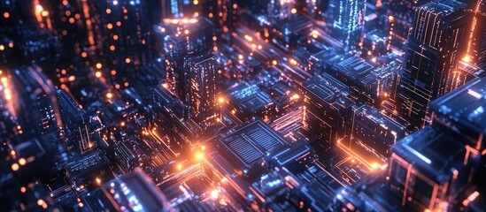 Poster - Bustling Futuristic City Featuring Glowing High Speed Wireless Technology 3D Render Focused on Tech Innovations