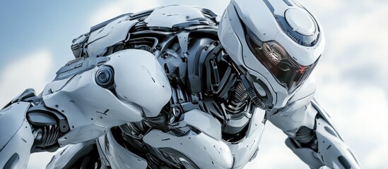 Poster - 3d illustration of a powerful robotic soldier in a dynamic pose showcasing its impressive design and