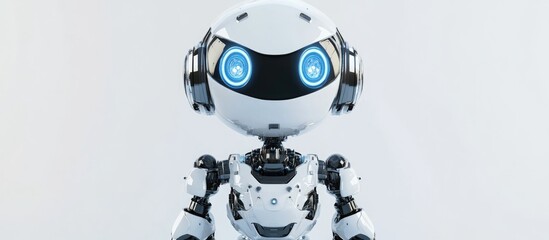 Poster - Adorable robot gazing upwards against a clean white backdrop Concept of technology 3D rendering