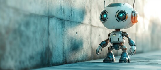 Poster - 3D illustration of a leaning robot cartoon character