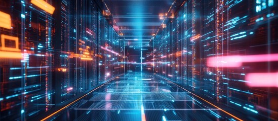 Aufkleber - Digital Information and Cloud Computing in Technology 3D Illustration of Data Centers Computer Storage and Cybersecurity Concepts