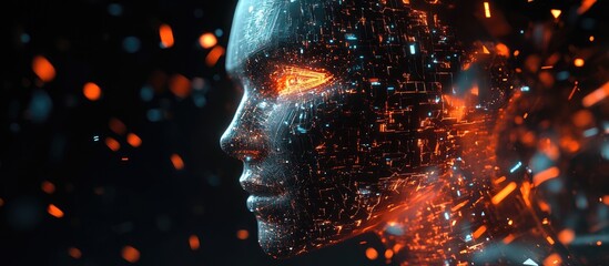 Aufkleber - 3D illustration of a polygonal human face showcasing a cyborg head design Conceptual representation of artificial intelligence