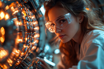 Canvas Print - A physicist experimenting with a particle accelerator, searching for new particles. Concept of high-energy physics and research.