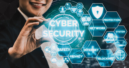 Aufkleber - cyber security and digital data protection concept. icon interface showing secure firewall technolog