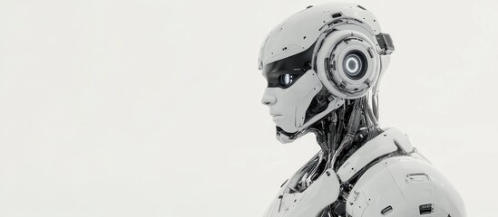 Poster - 3D rendered humanoid robot wearing a headset against a white background