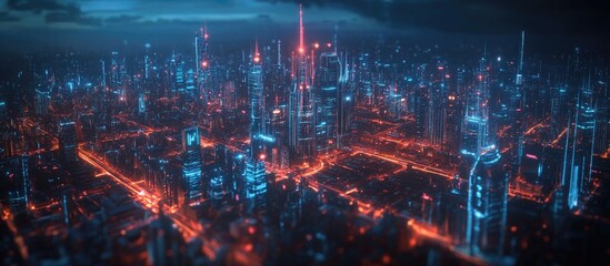 Poster - Vision of an advanced smart digital city with innovative wireless technology illustrated in 3D