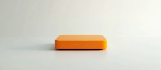 Poster - 3D illustration of a minimalist orange Wi Fi router isolated on a white background representing a modern wireless modem for high speed connectivity