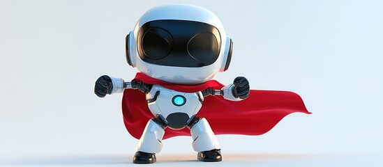 Poster - 3D illustration of a mini bot striking a superhero pose against a white background