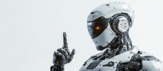 Poster - 3D illustration of a robot holding an index finger up against a white background
