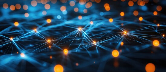 Poster - Digital technology illustration depicting a network connection in a cyberspace environment from a perspective view
