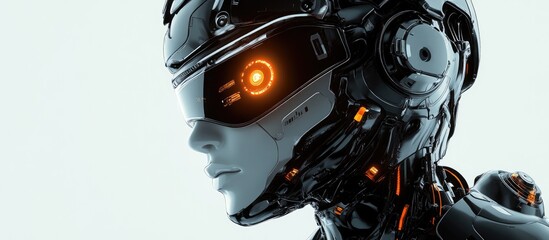 Poster - Close up view of a robot s head in a 3D illustration