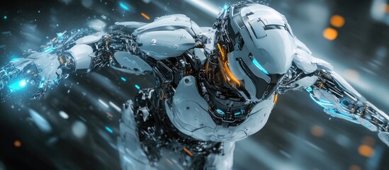 Poster - 3D illustration of a master cyber robot engaging in dynamic action