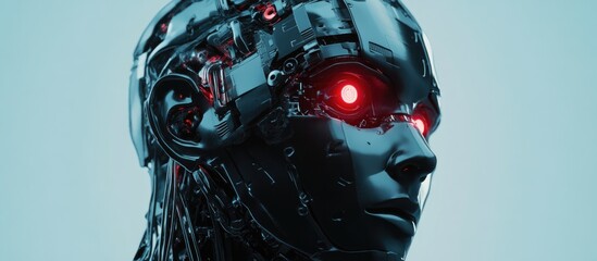Aufkleber - Cyborg human head concept showcasing artificial intelligence and learning in 3D rendering