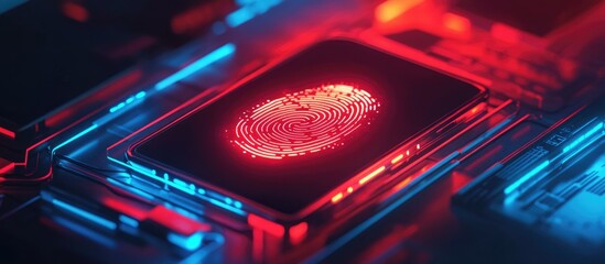 Poster - Illustration of mobile phone access protection featuring connected fingerprints and enhanced security through artificial intelligence Suitable for app website flyer or poster use
