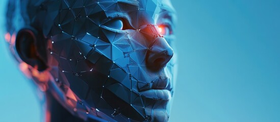 Aufkleber - 3D illustration of a polygonal human face with cyborg features representing the concept of artificial intelligence