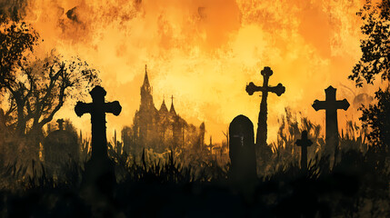 graveyard silhouette halloween Abstract Background. 