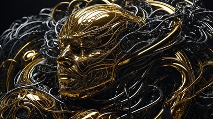 Wall Mural - Gold and Black Sculpture of a Womans Face