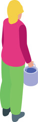 Wall Mural - Female house painter carrying a bucket full of paint, isometric vector illustration