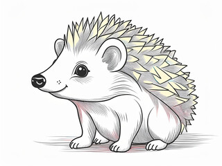 hedgehog sitting on the lawn, line art, coloring for kids, white background