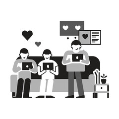 Wall Mural - Adobe Illustrator ArtwoA heartwarming illustration of a family using tablets while relaxing on a sofa together at home.