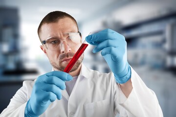 Poster - Medical scientists work in lab on medical experiment,