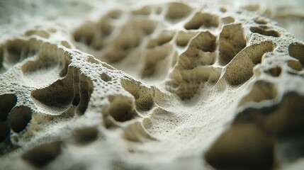 Poster -   A detailed photo of a rock cluster with numerous tiny holes scattered throughout, and a prominent central cavity