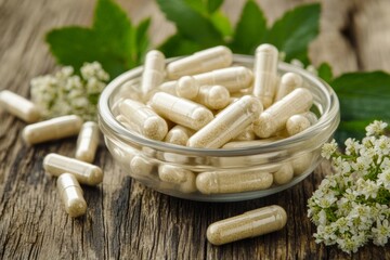 herbal capsules supplement closeup, nutrition supplement. microbiome natural nutrition.