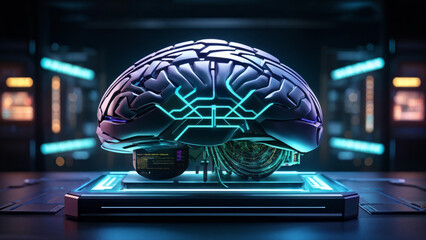 Wall Mural - Futuristic Brain Interface with Digital Security