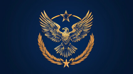 The blue emblem has a star and an eagle. Eagle. Illustration