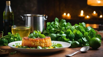 A Plate of Food on a Wooden Table