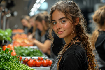 Sticker - Youths participating in a cooking class, learning to prepare new dishes. Concept of culinary skills and group activities.