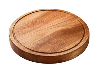 2. Isolated round wooden cutting board on a white background, highlighting its craftsmanship and elegant design.
