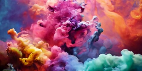 Poster - Multicolored swirling smoke animation with vibrant and contrasting hues, ideal as a dynamic background.