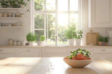 Bowl of fresh tomatoes on a kitchen counter with a window in the background.