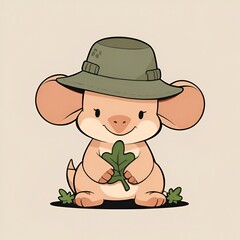 Poster - Cute Cartoon Mouse Wearing a Hat and Holding a Leaf