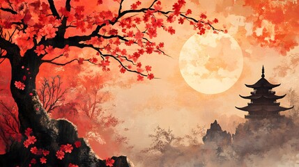 Oriental background with cherry blossom
