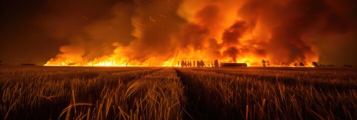 Canvas Print - Raging Wildfire Consumes Agricultural Land