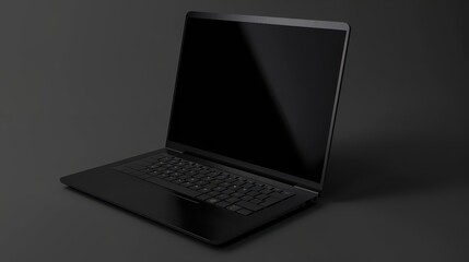 Poster - sleek modern black laptop on dark background - minimalist design for technology and business concept