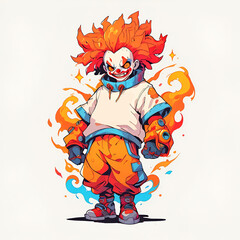 Sticker - Fiery Clown Illustration