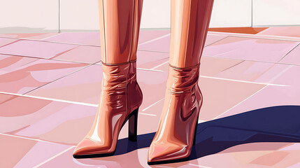 Wall Mural - Pair of stylish pink patent leather heeled boots.