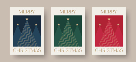 Wall Mural - christmas card vector design template. set of christmas card designs with geometric christmas tree i